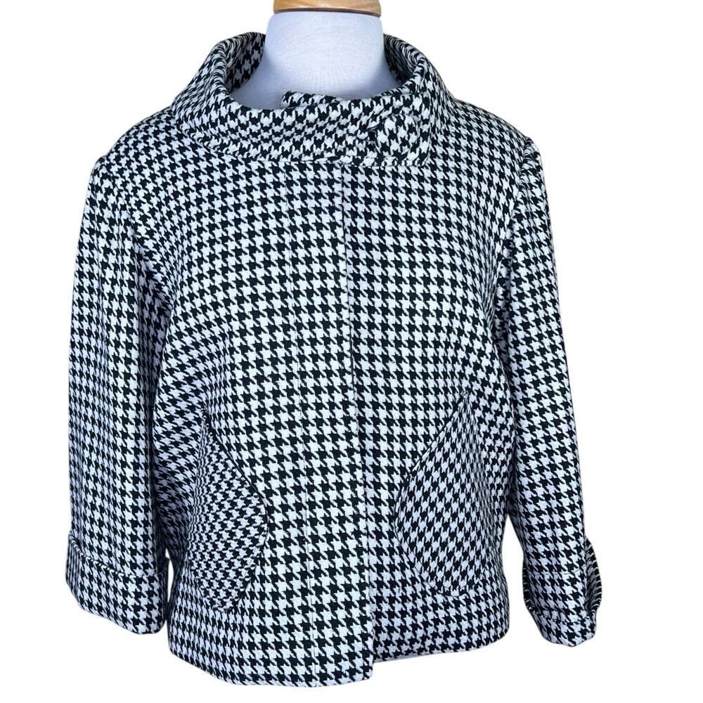 Lis Women’s Houndstooth Cashmere, Wool & Silk Blend Swing Coat Size Large NWT